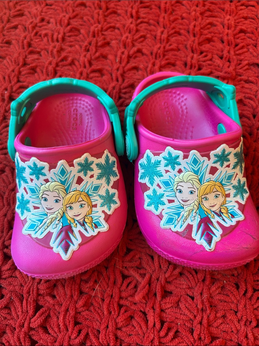 CROCS Kids Pink Clog with Teal Strap & Frozen Graphics